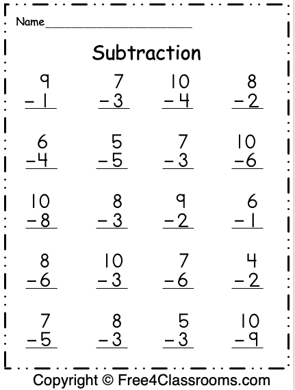 Fun Subtraction Worksheets for 1st Grade Students