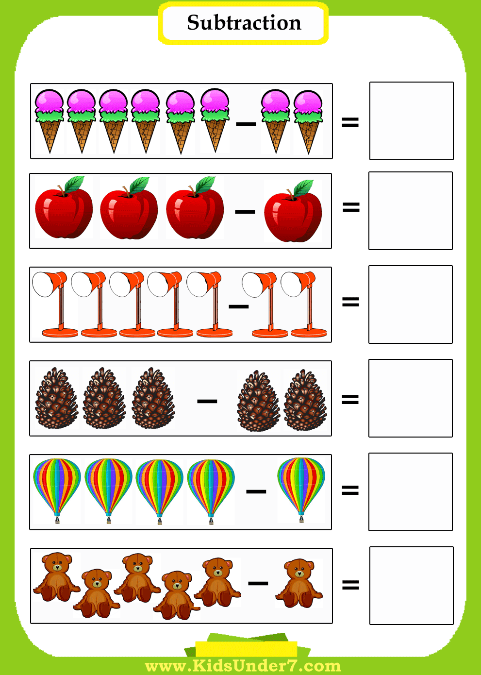 Free Subtraction Worksheets for Kids Learning Fun