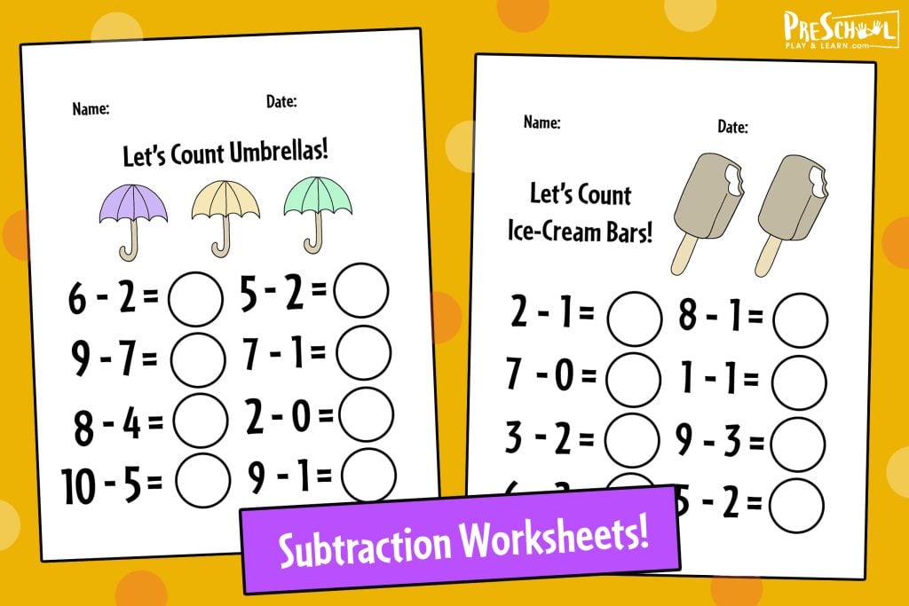 Free Subtraction Worksheets Printable for Kids