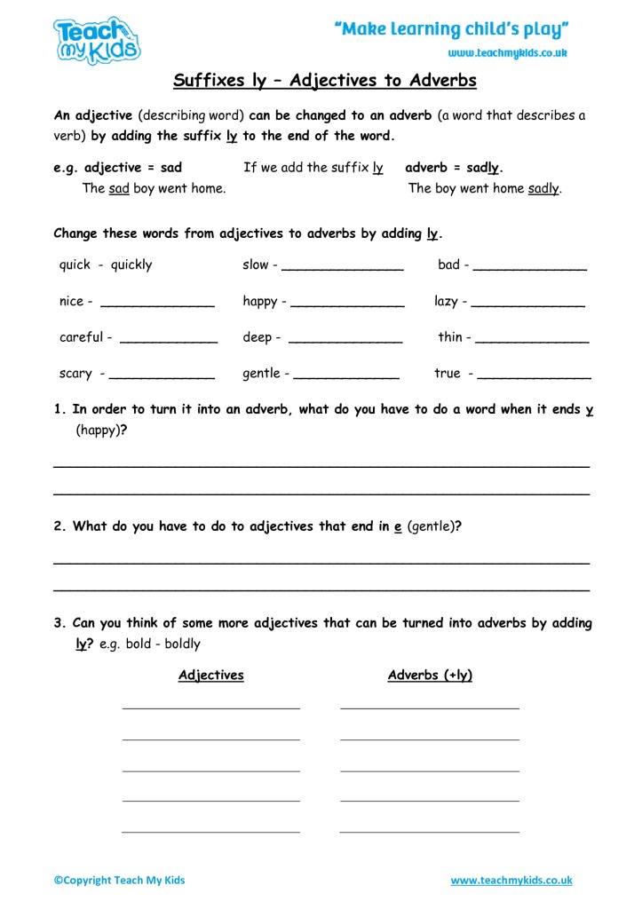 Suffix Ly Worksheet Free