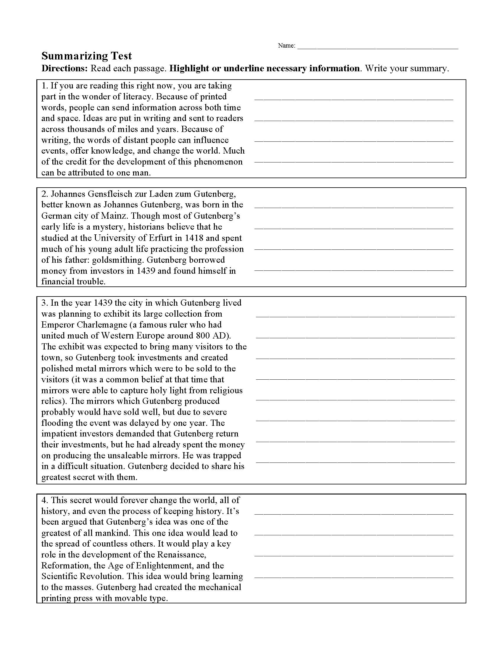 Summarizing Test With Answers