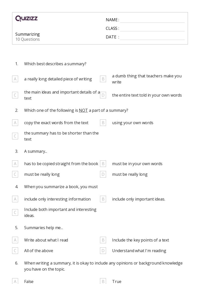 4th Grade Summarizing Worksheets Made Easy