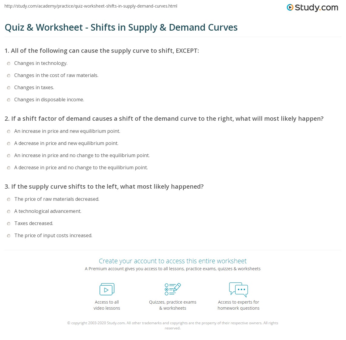 Supply and Demand Worksheet Answers