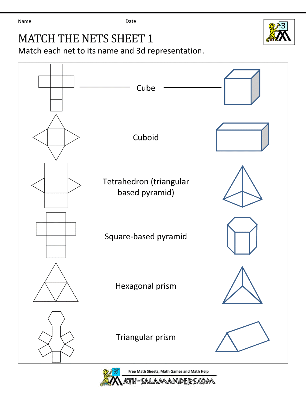 Surface Area Nets Worksheet