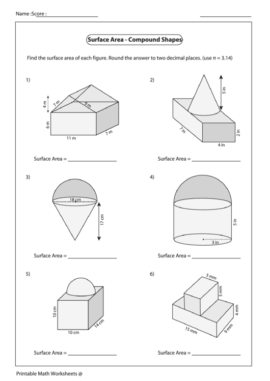 Surface Area of 3D Shapes Worksheet and Answers