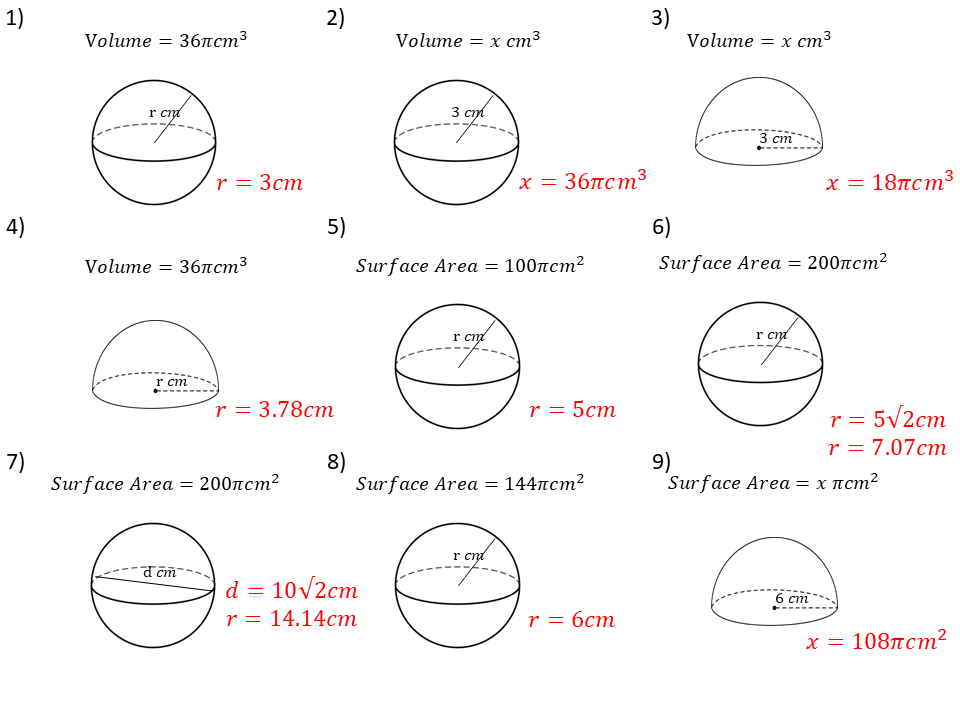 Surface Area of a Sphere Math Practice