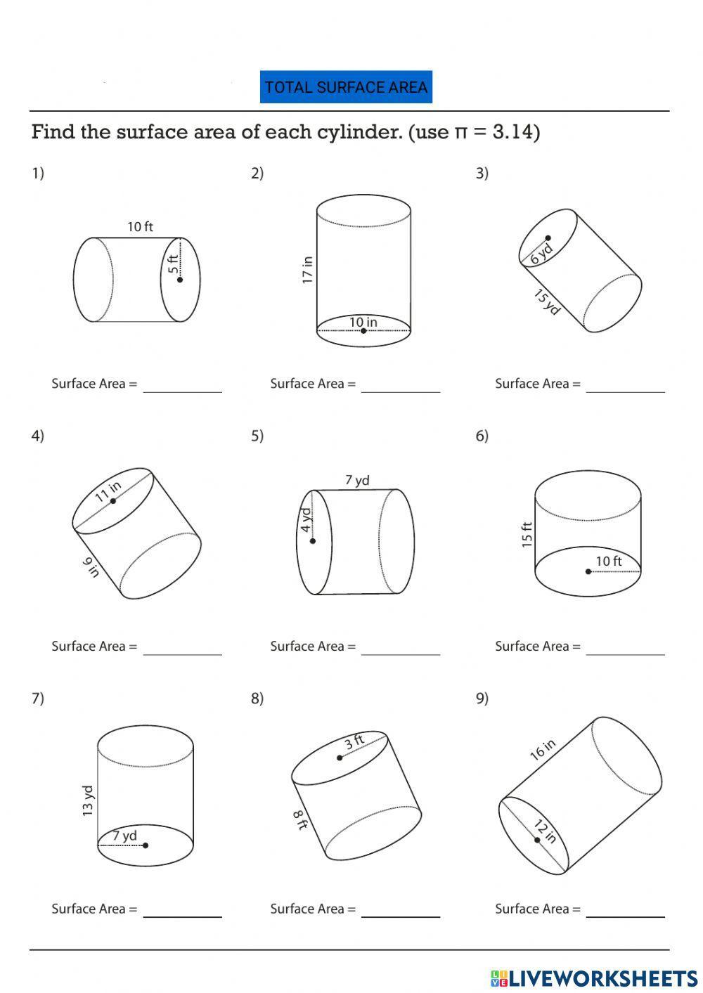 Surface Area of Cylinders Made Easy with Worksheets