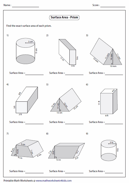 Surface Area Of Solids Using Nets Worksheet