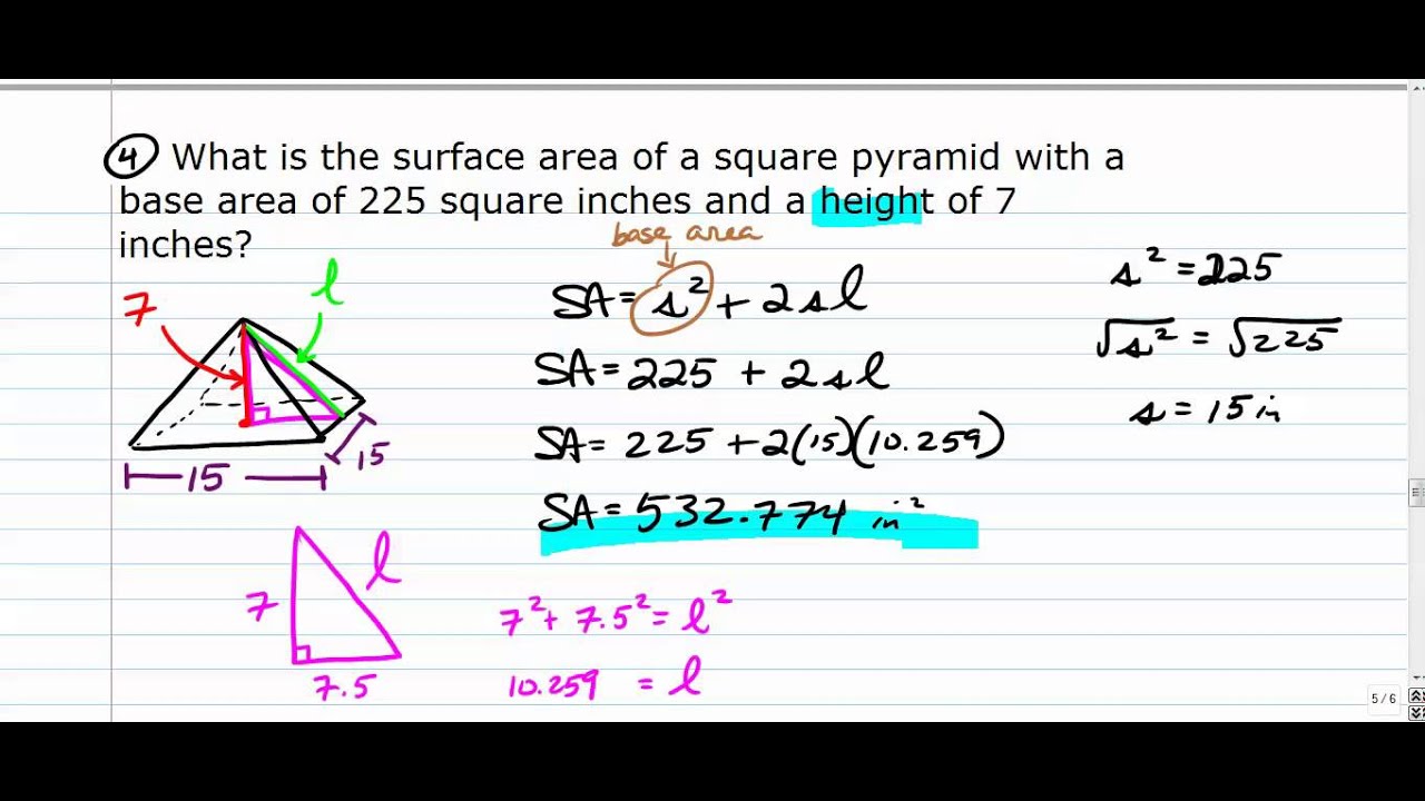 Surface Area of a Square Pyramid Worksheet Answers