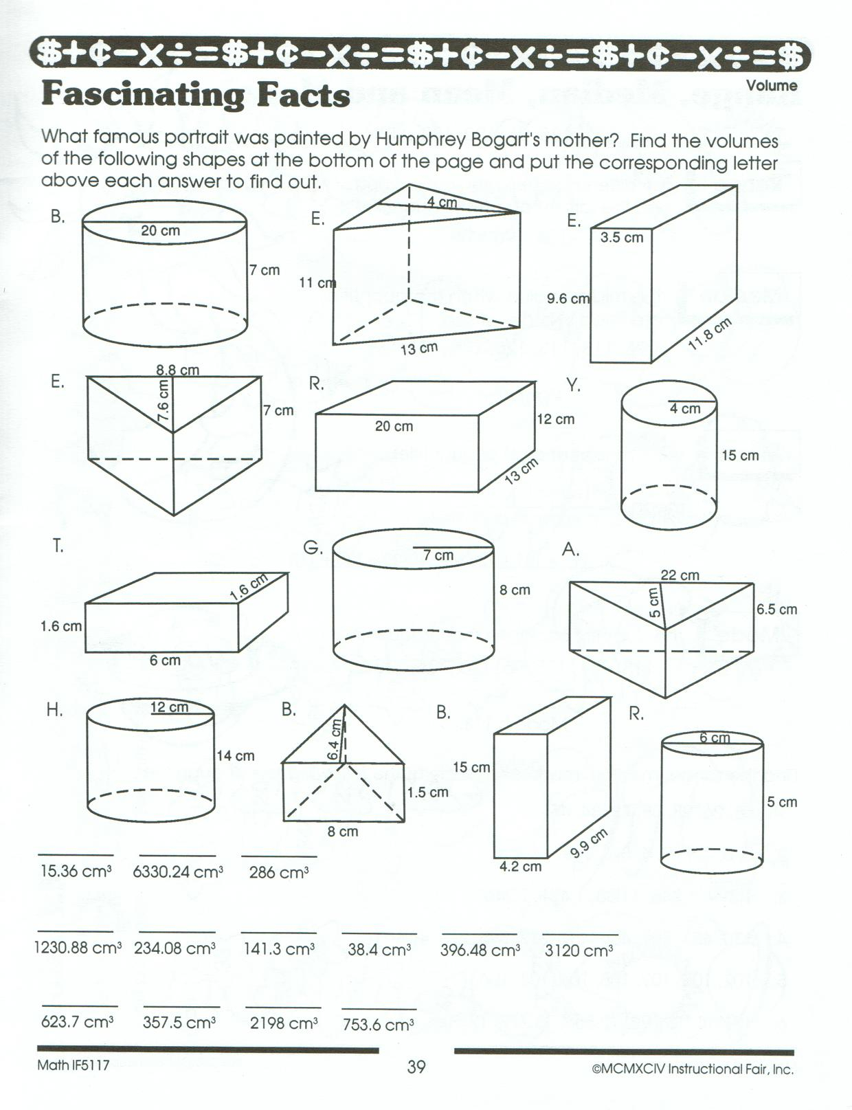 Surface Area Worksheet With Answers