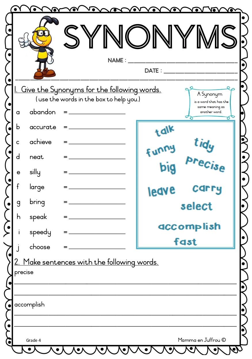 Grade 4 Synonyms Worksheet Fun for Young Learners