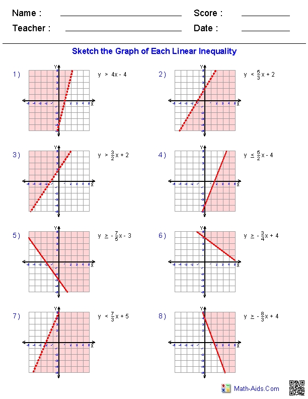 Systems Of Linear Inequalities Worksheet