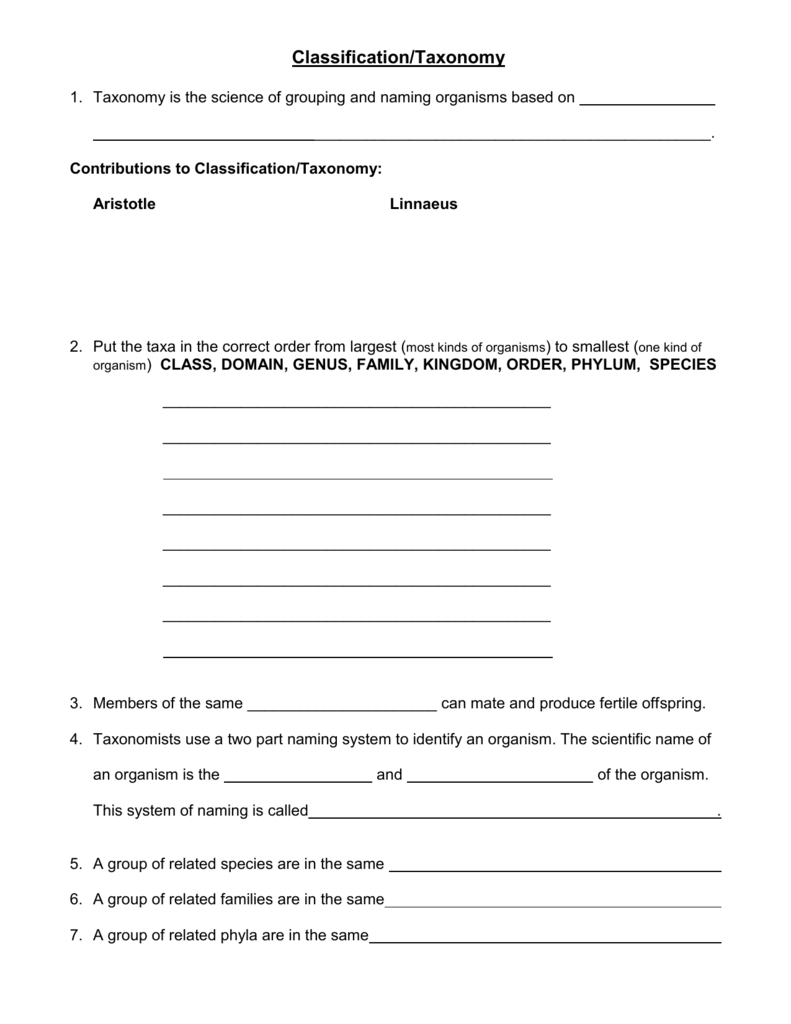 Taxonomy Practice Worksheet Answer Key Made Easy