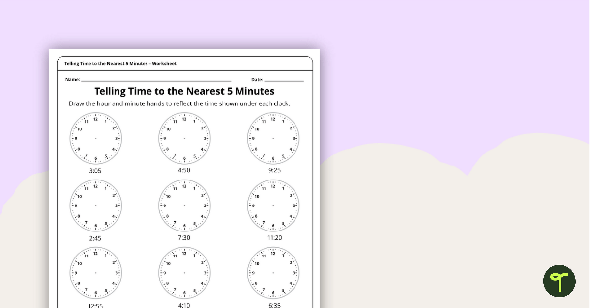 Telling Time To The Nearest 5 Minutes Worksheet