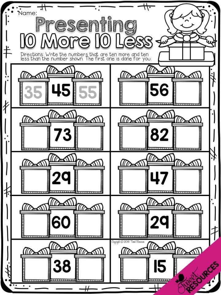 Ten More Or Ten Less Worksheets