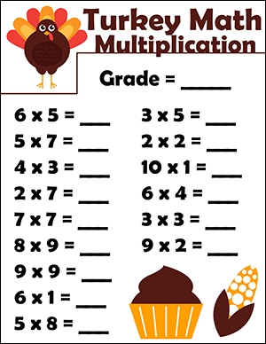 Thanksgiving Multiplication Math Coloring Pages Sketch Coloring Page