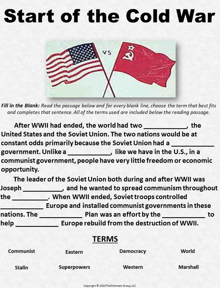 The Cold War Study Guide and Worksheet