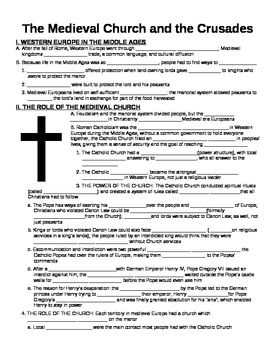 Crusades Worksheet Answer Key and Study Guide