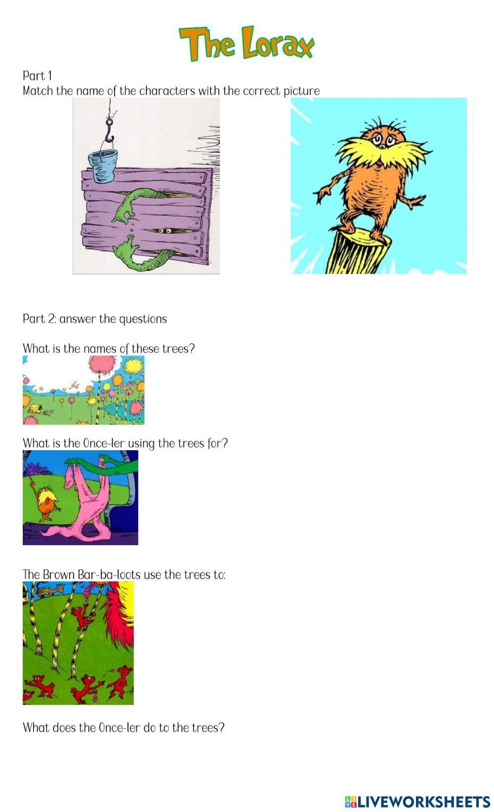 6 Ways to Learn with Lorax Worksheet Answers