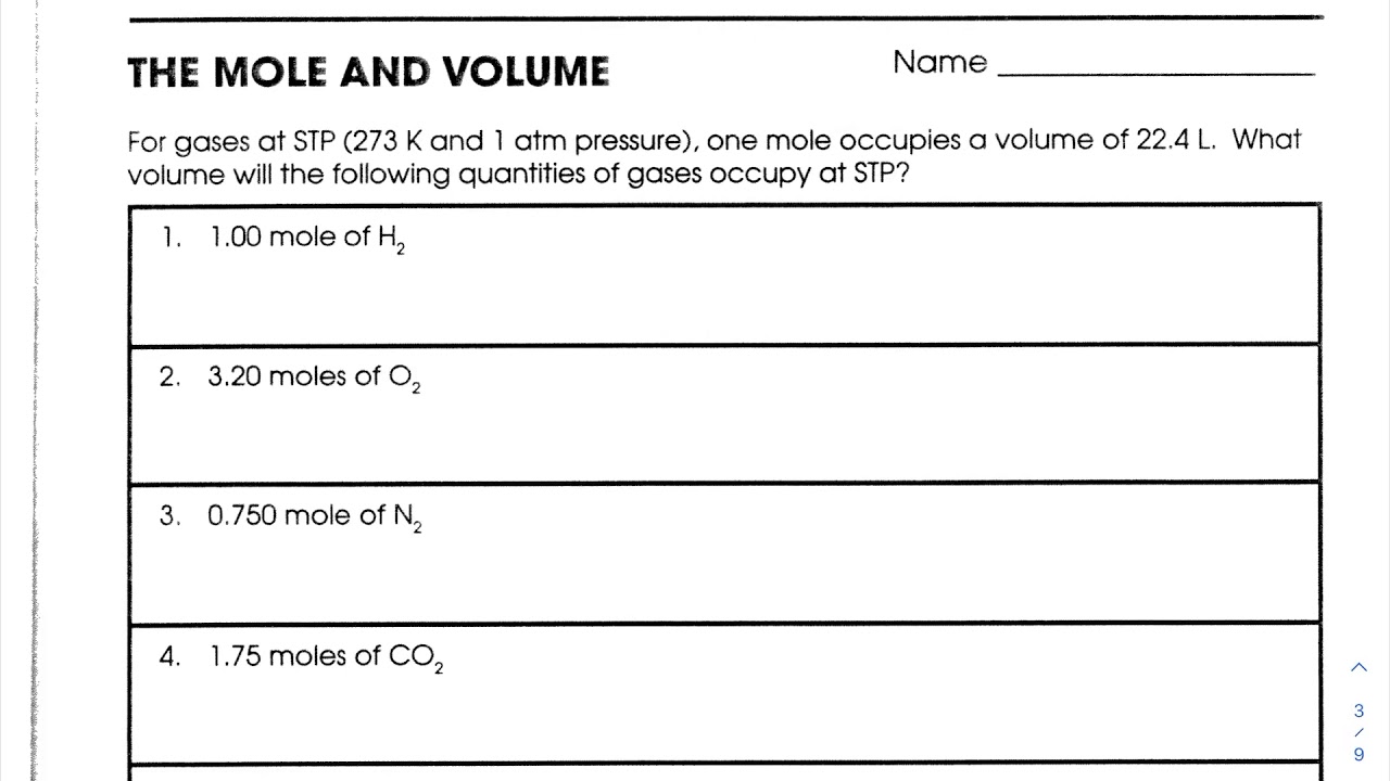 Mastering Moles and Volume with Practice Worksheets