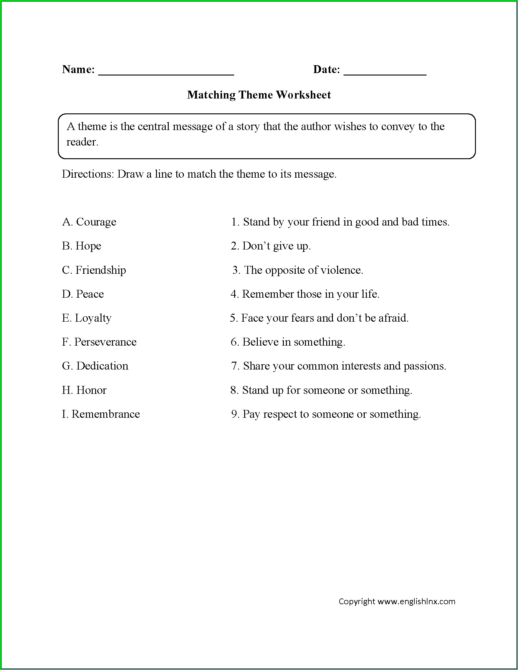 Theme Worksheets for 5th Grade