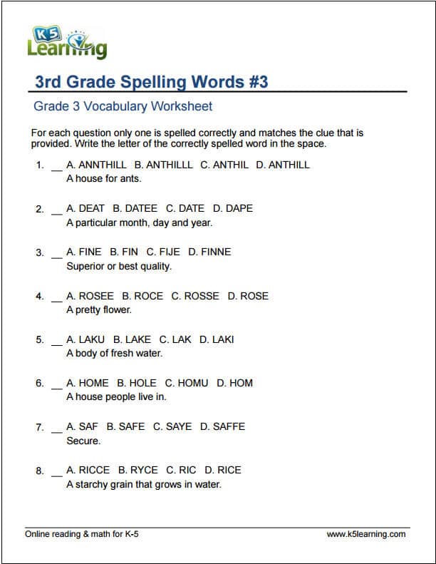 7 Essential Vocabulary Worksheets for 3rd Graders