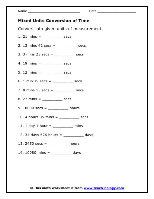 Time Conversion Worksheet Grade 4