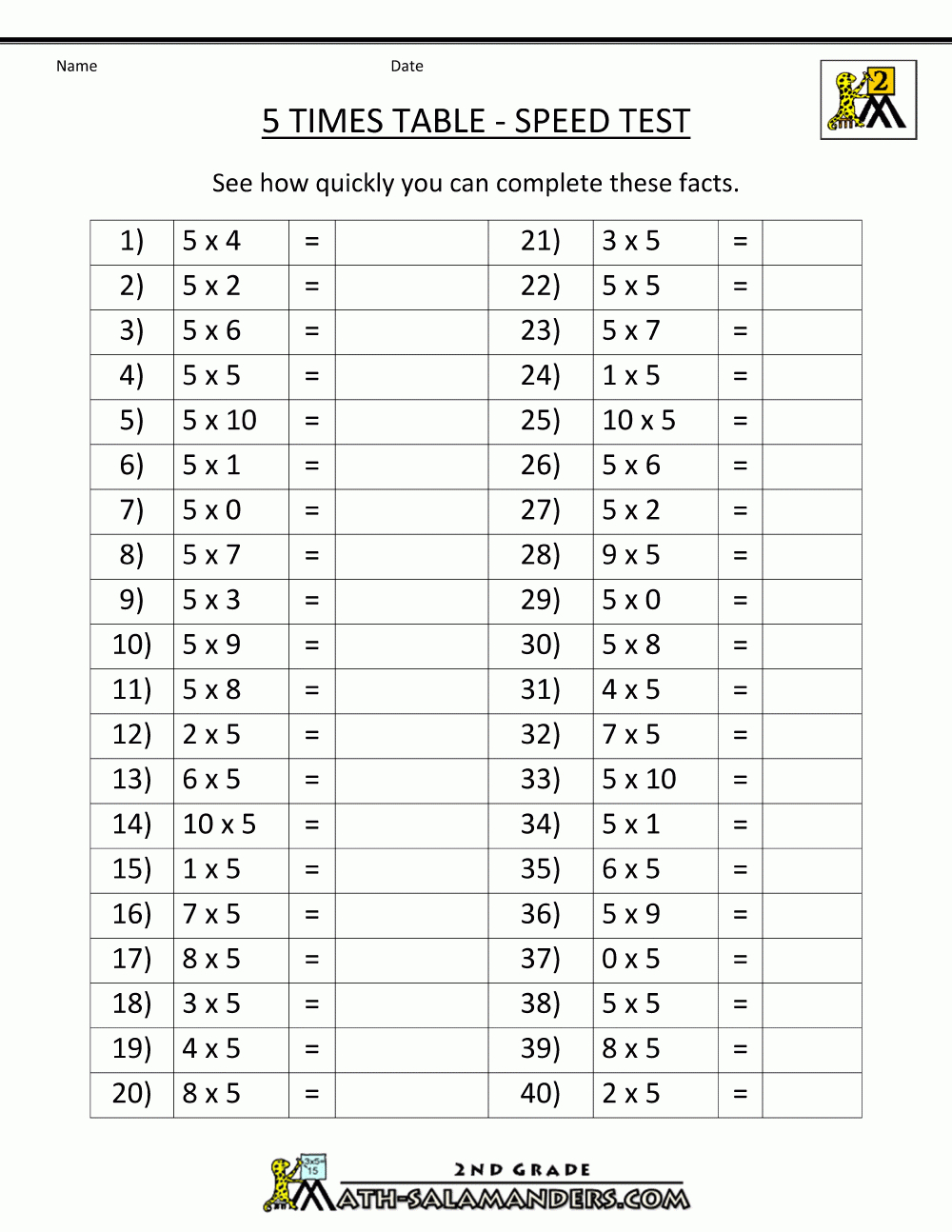 Times Table Worksheet Printable for Kids and Teachers