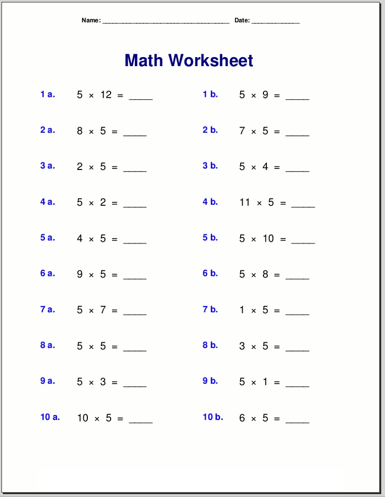 5 Times Tables Worksheets for Faster Math Mastery