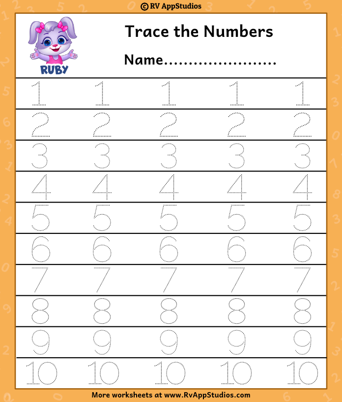 Trace Numbers 1 10 Free Printable