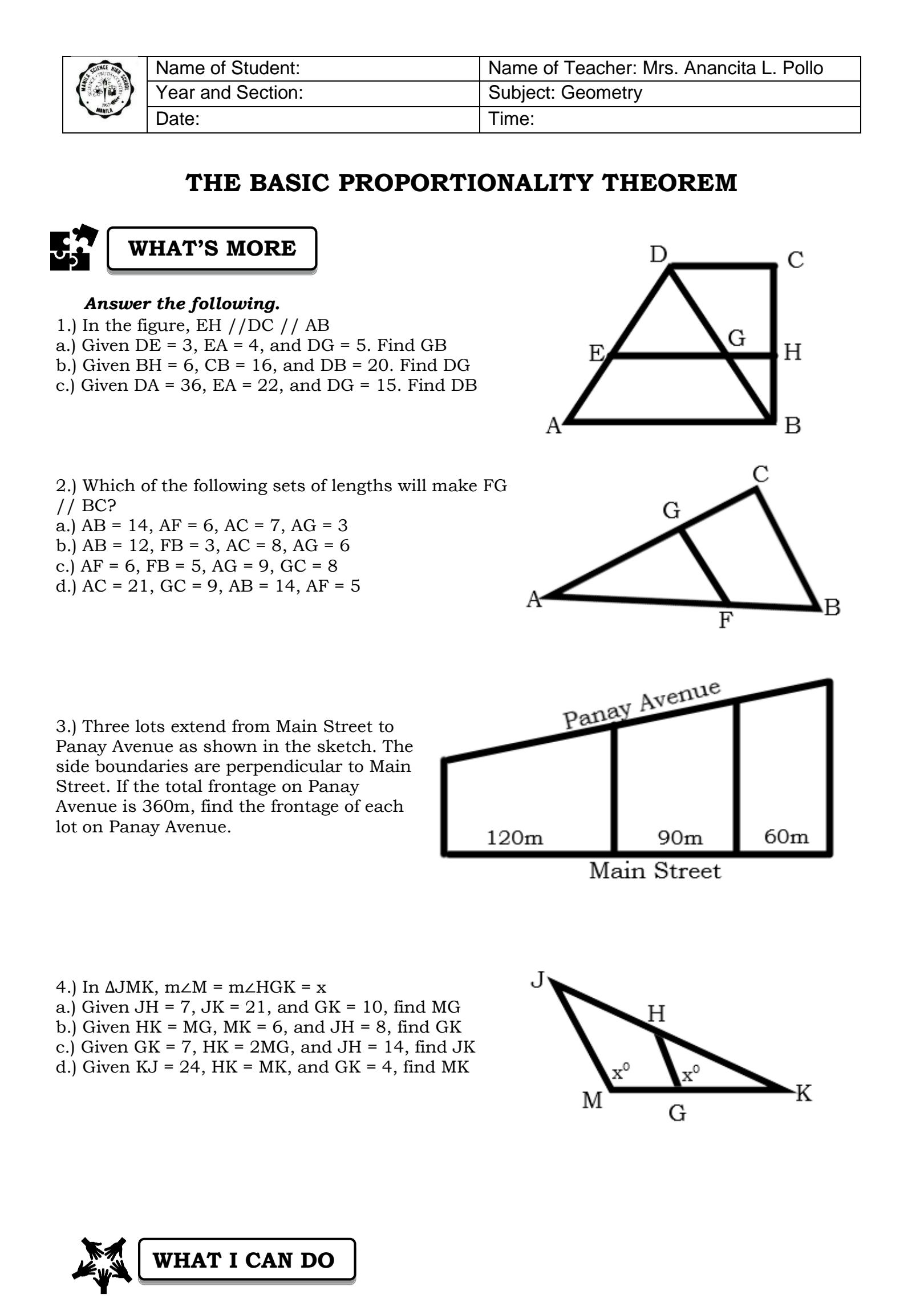 Triangle Proportionality Theorem Worksheet Pdf