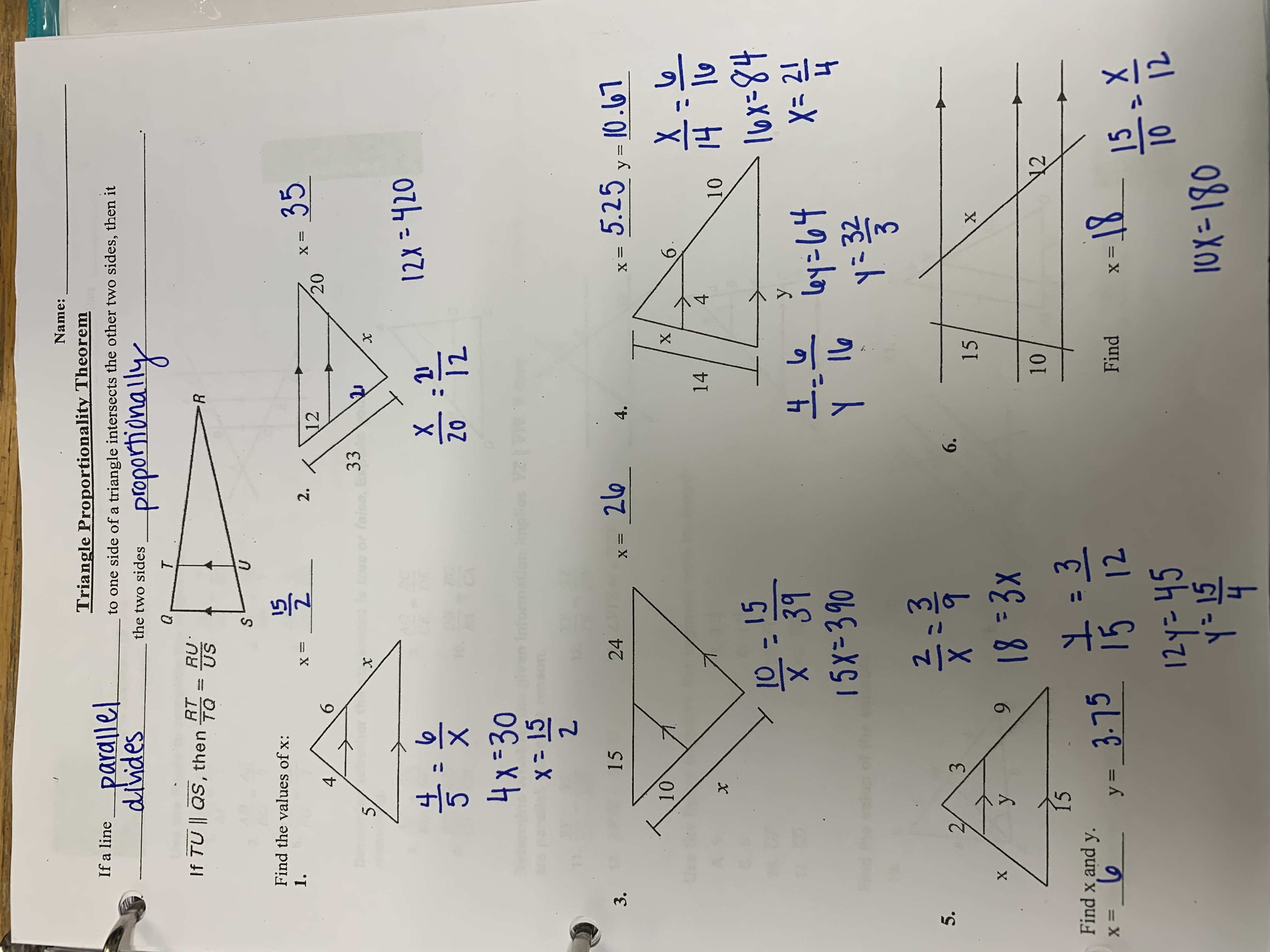 Triangle Proportionality Theorem Worksheet Solutions