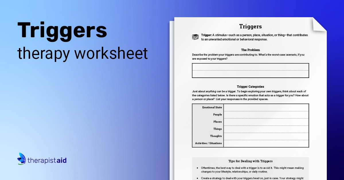 Triggers Worksheet Therapist Aid