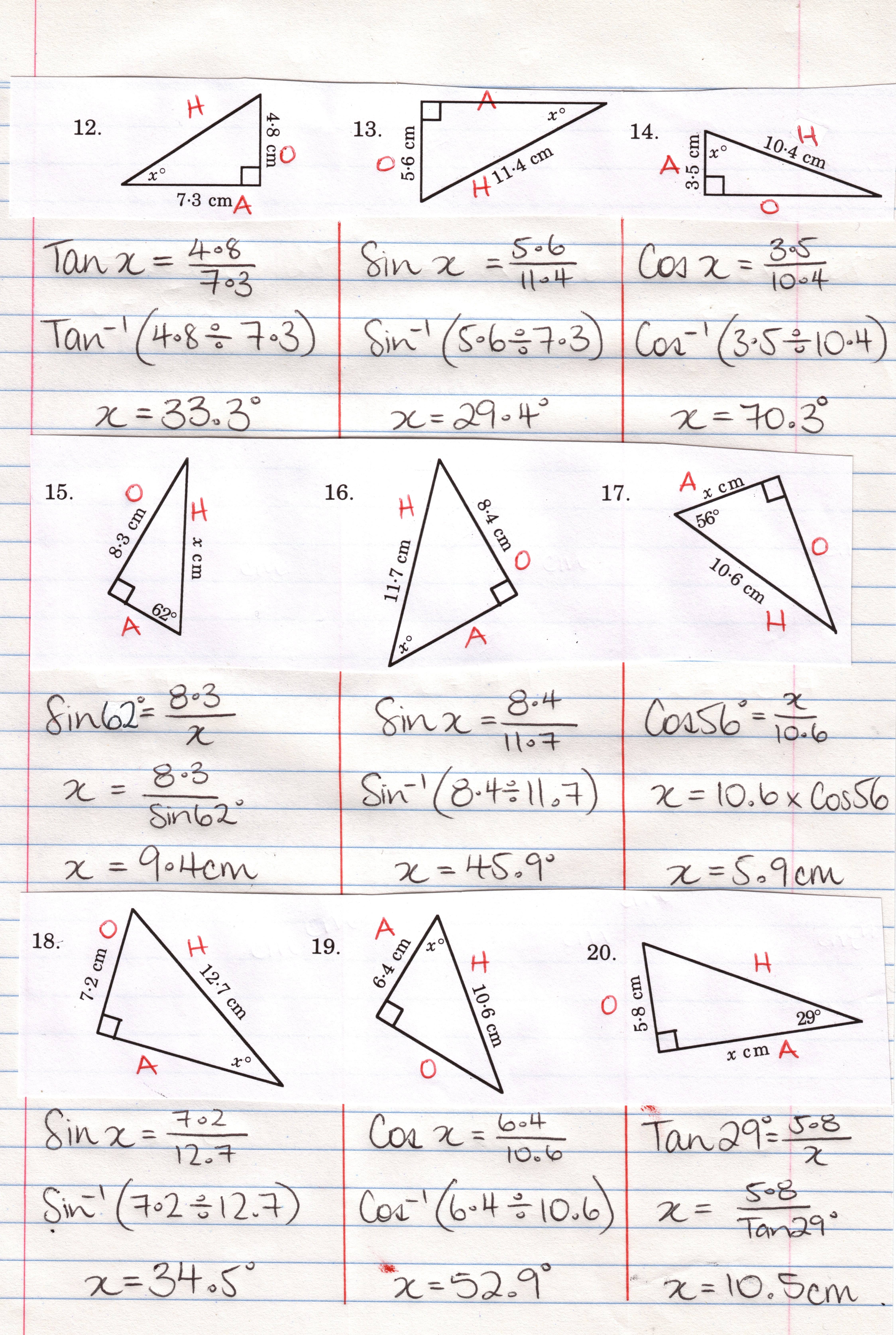 Trigonometry Worksheets With Answers Pdf