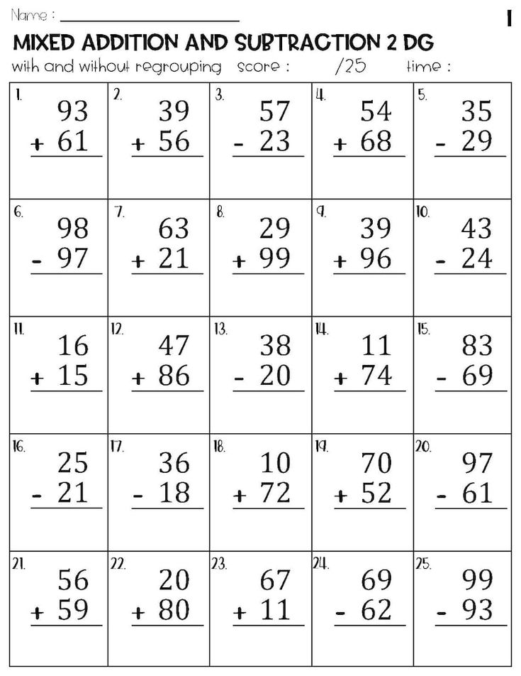 Two Digit Mixed Addition And Subtraction With And Without Regrouping