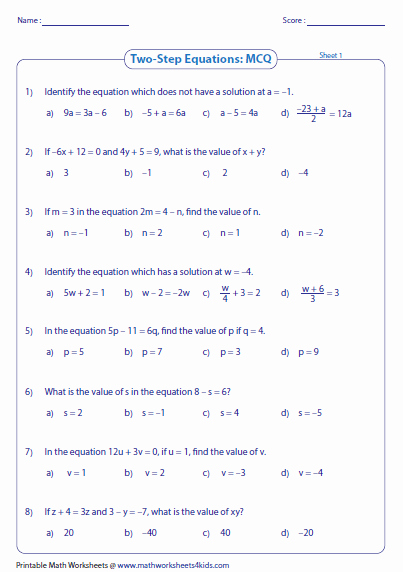 Solve Two-Step Equations with Ease Worksheet and Answers