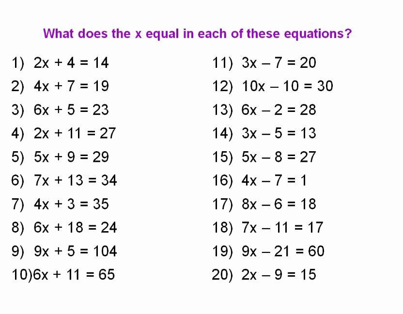 Two Step Math Equations