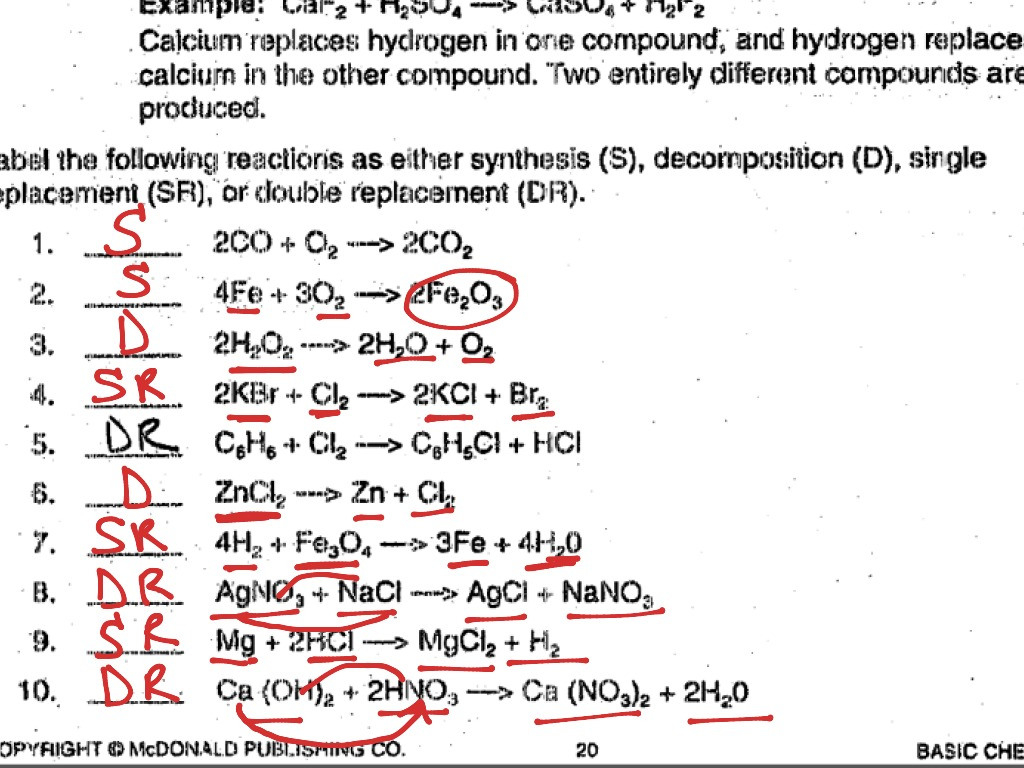 Type Of Reactions Worksheet Answers