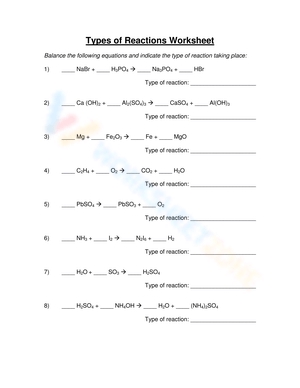 Types Of Reaction Answers Worksheets