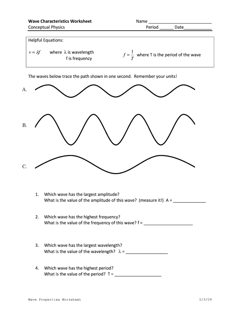 Types of Waves and Properties Worksheet Answer Key