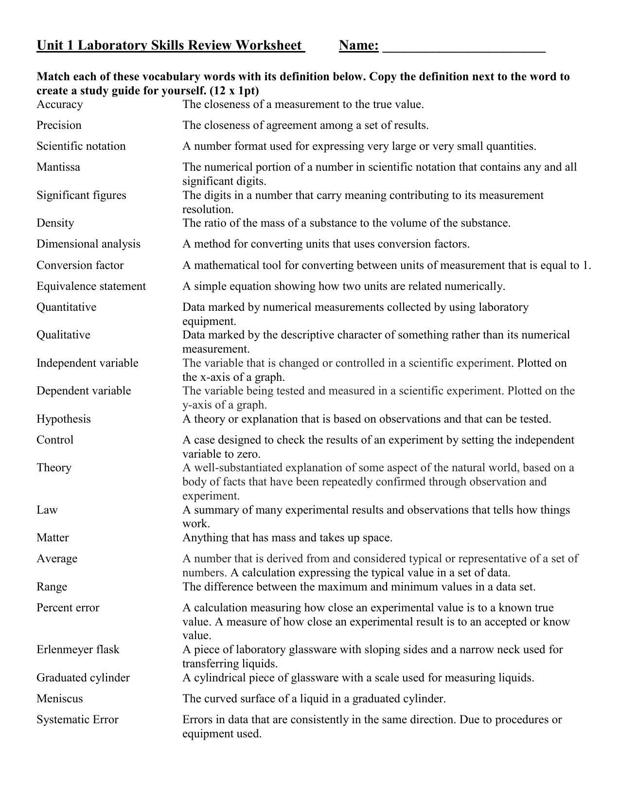 Unit 4 Chemistry Worksheet 1 Answer Key