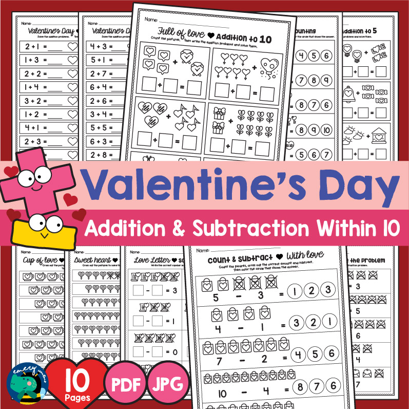 Valentine Addition And Subtraction Worksheets