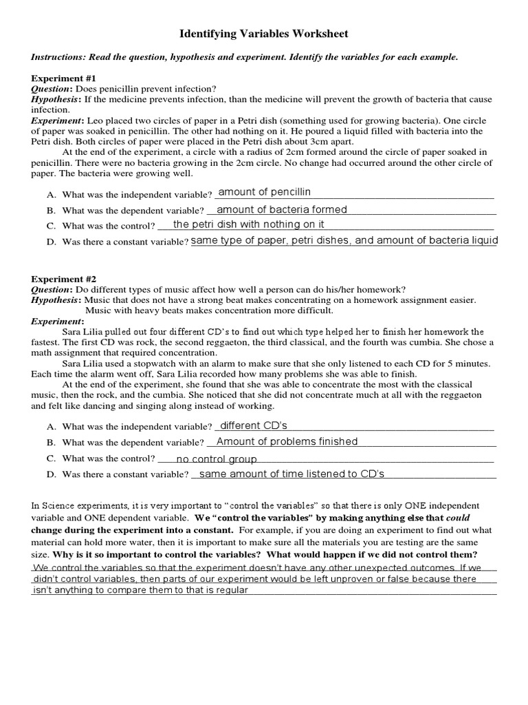 Variables Worksheet Pdf