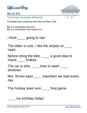 Vocabulary 3Rd Grade Its Vs It S Printable Third Grade 3 Worksheet