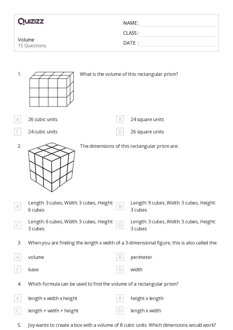 Volume 5Th Grade Worksheets