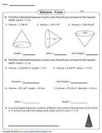 Volume of Cones Worksheet Practice Problems