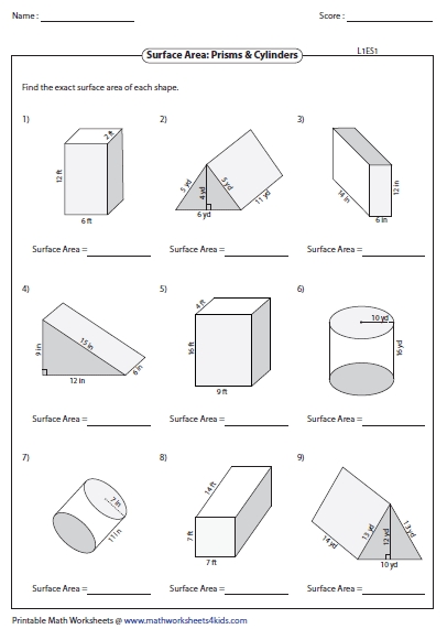 Prism and Cylinder Volume Worksheet Answers