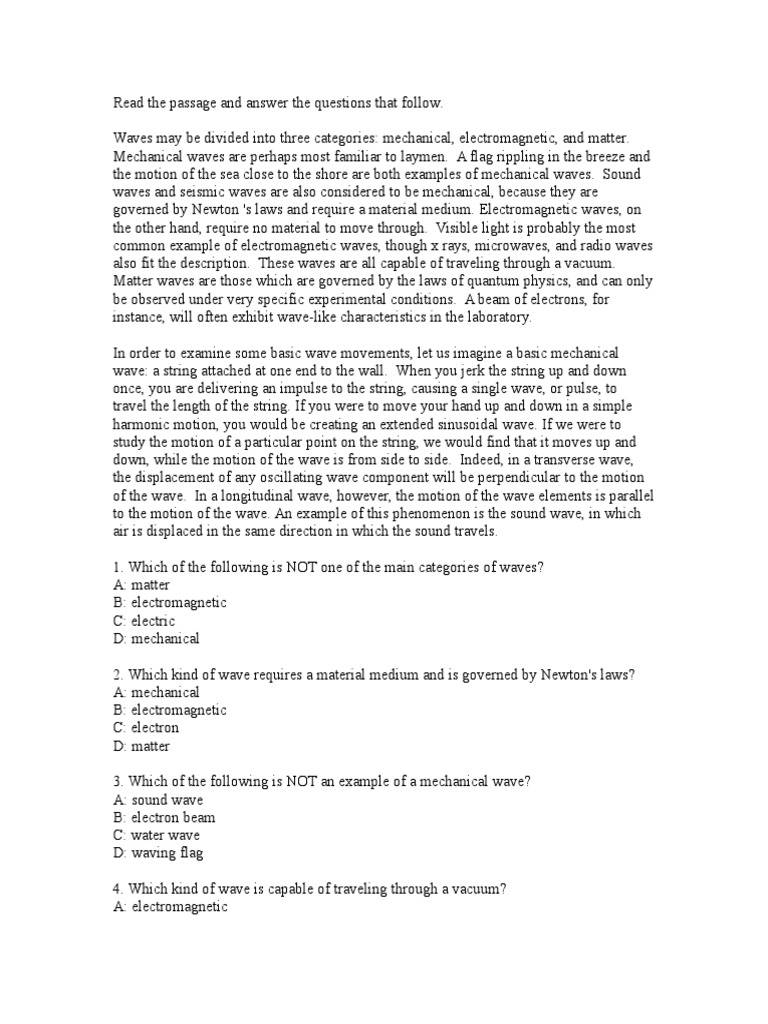 Waves Reading Passage Pdf Electromagnetic Spectrum Infrared