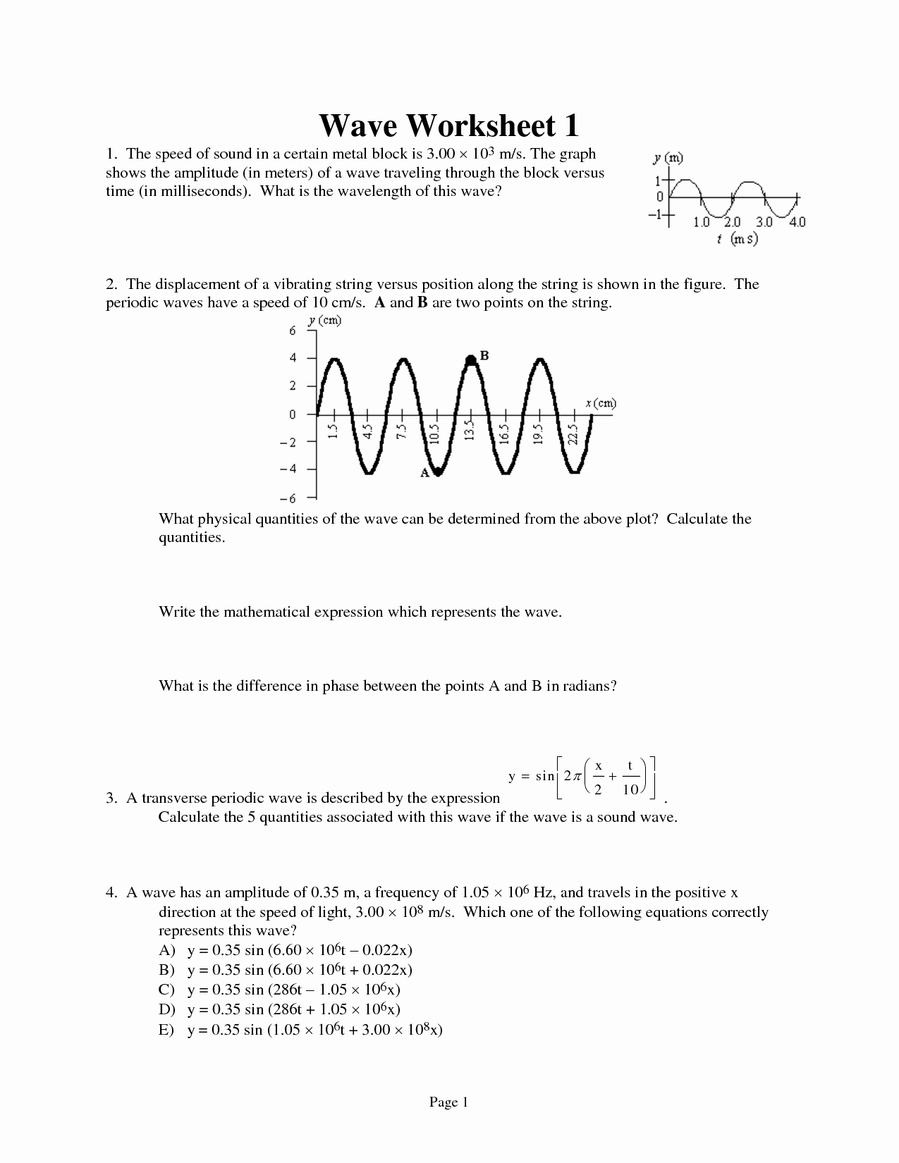 Waves Worksheet Answer Key Simplified