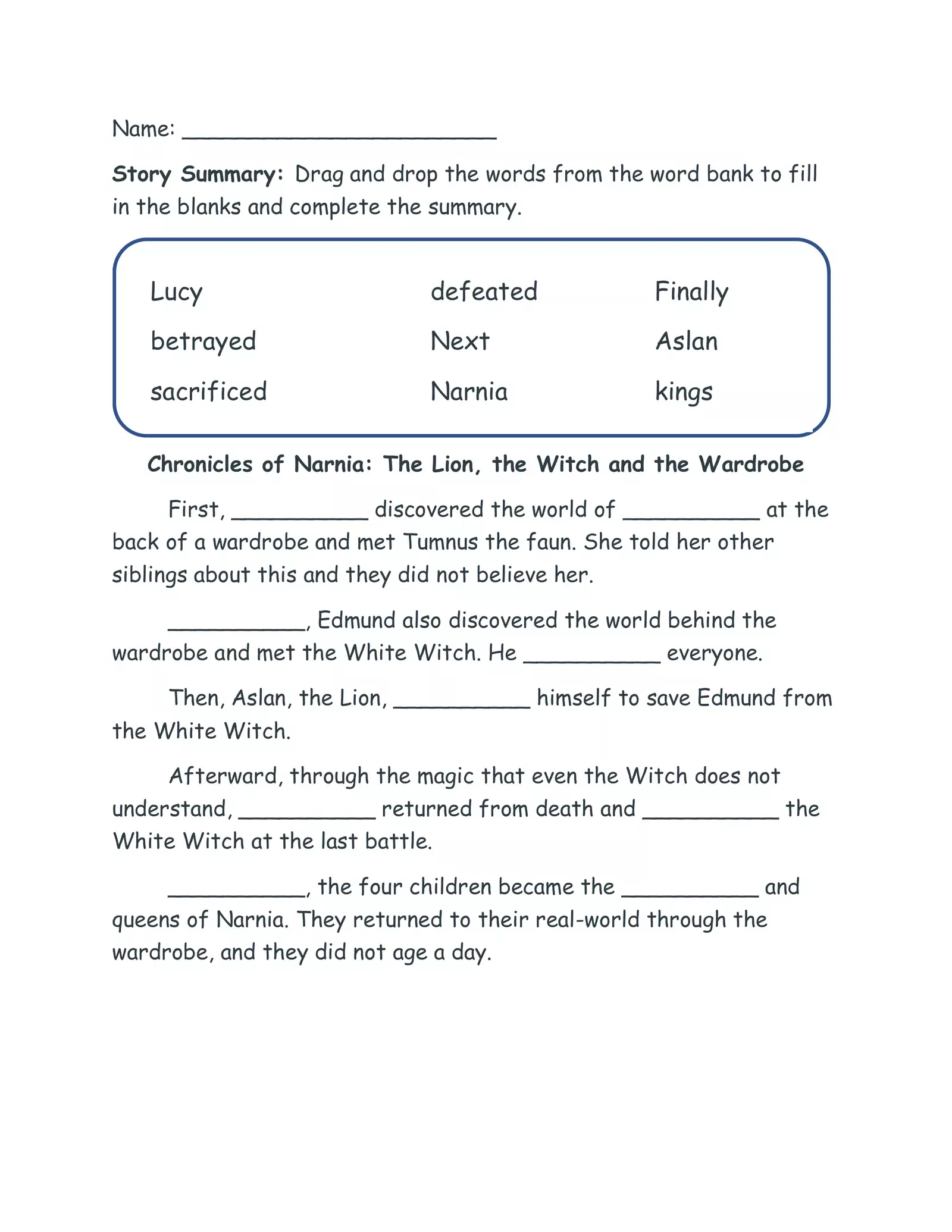 Word Bank Worksheet Generator